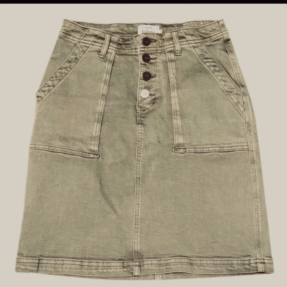 BOEME Olive Utility A-Line Skirt | Button Front Cargo Style | Casual Streetwear - Picture 2 of 10